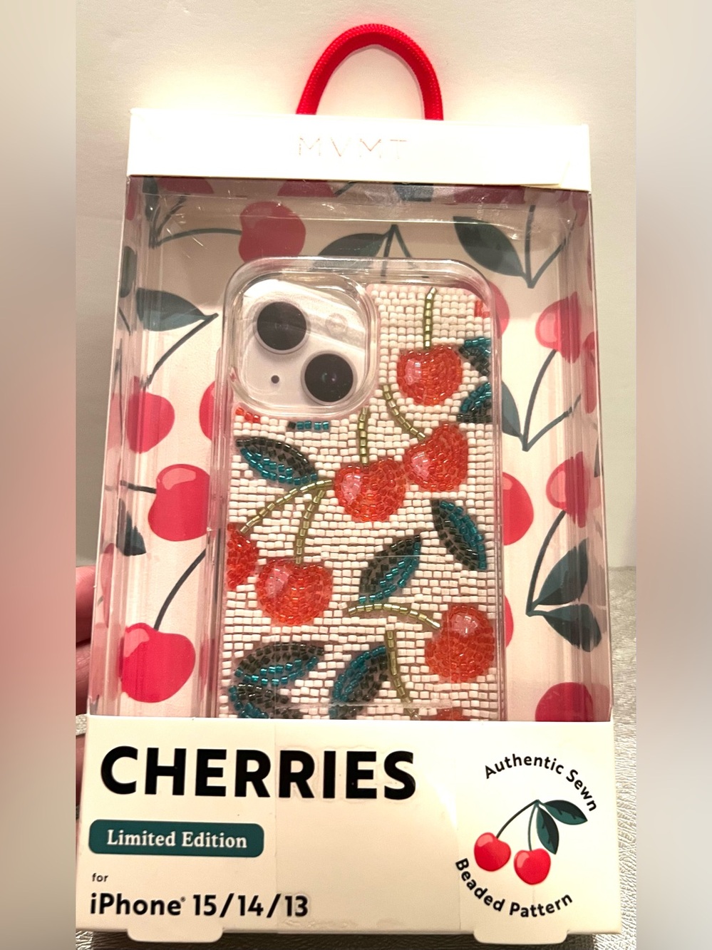 NEW CHERRIES Jeweled Beaded iPhone 15/14/13 Cover. . MVMT. Limited edition.